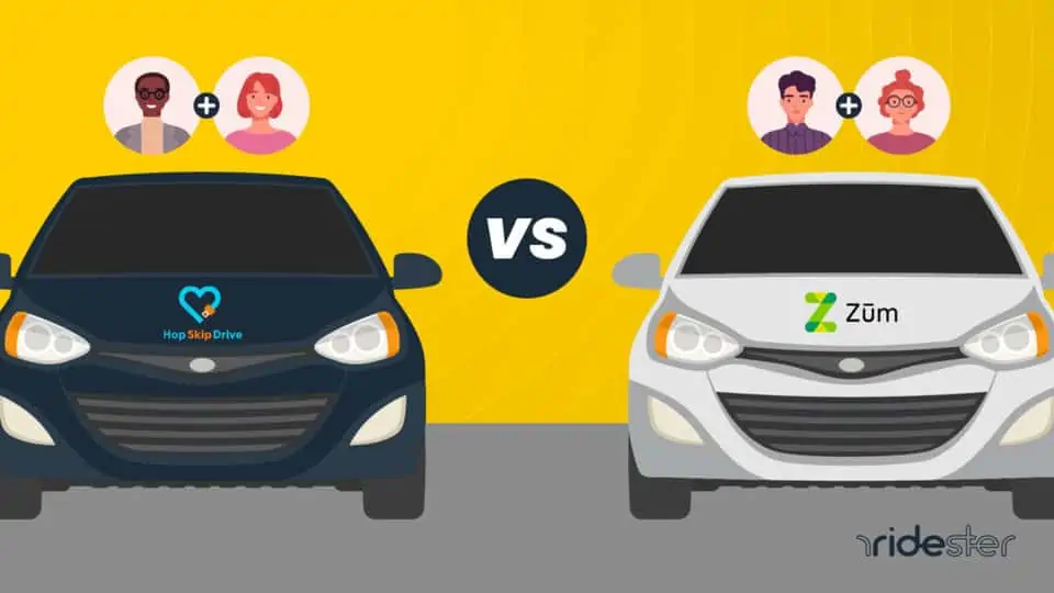 vector graphic showing two rideshare vehicles to illustrate the battle between hopskipdrive vs zum