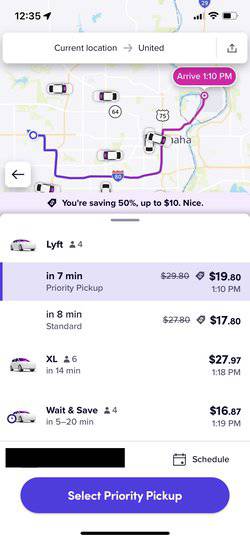 screenshot showing the cost of a Lyft ride estimate