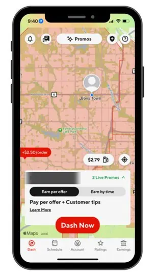 screenshot of the Dasher app showing how to change a starting point on doordash