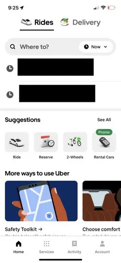 screenshot to embed within a tutorial of how to contact uber as a rider within the Uber rider app