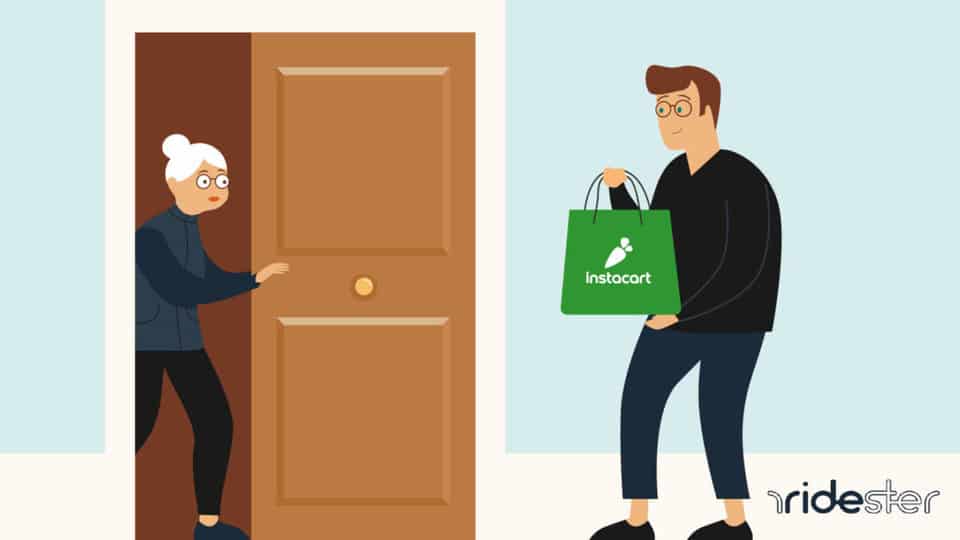 vector graphic showing how to delivery for instacart - a driver dropping off an order to a customer