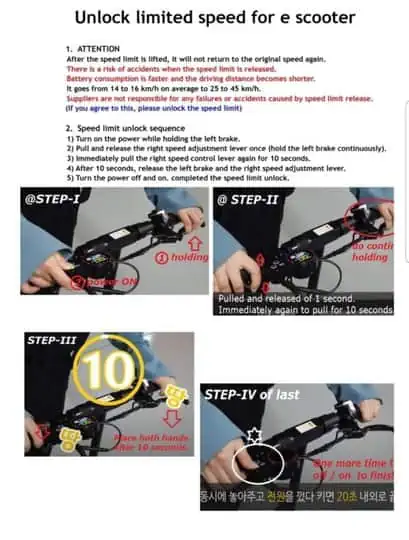 image showing steps of how to remove speed limiter on electric scooters