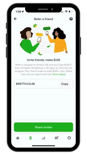 screenshot of how to share an Instacart referral code for Shoppers