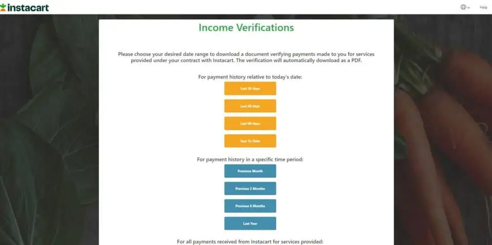 screenshot of Instacart's income verification feature