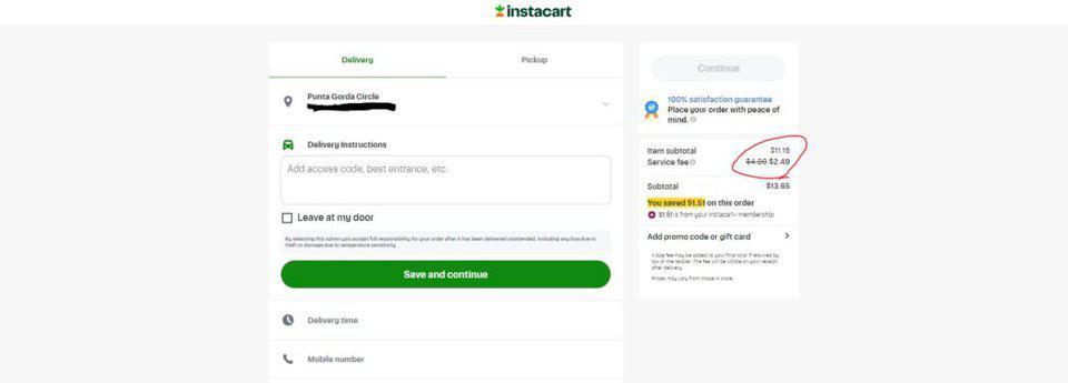 Screenshot of an Instacart order checkout screen with Instacart+ savings automatically applied
