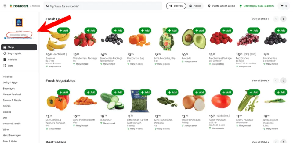 Screenshot of "Everyday Store Prices" on Instacart