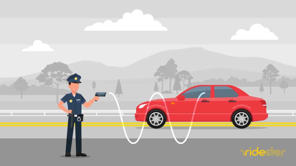 vector graphic showing an illustration of ka band vs x band - a police office radaring a car