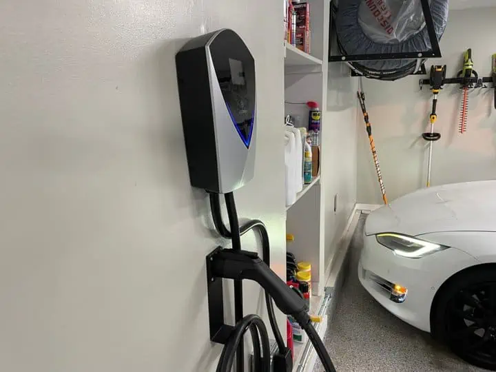 Lectron V-Box 48A EV Charging Station review - installation showing charger installed on the inside of a garage wall