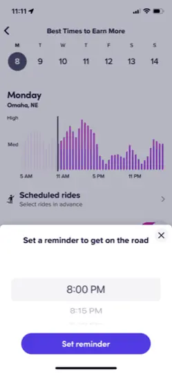 a screenshot of the Lyft driver app taken within the best times to drive for Lyft area