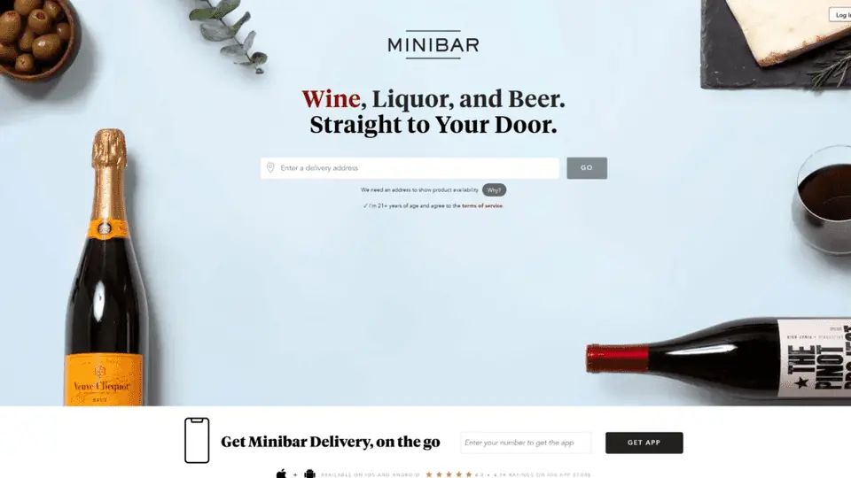 A screenshot of the minibar homepage