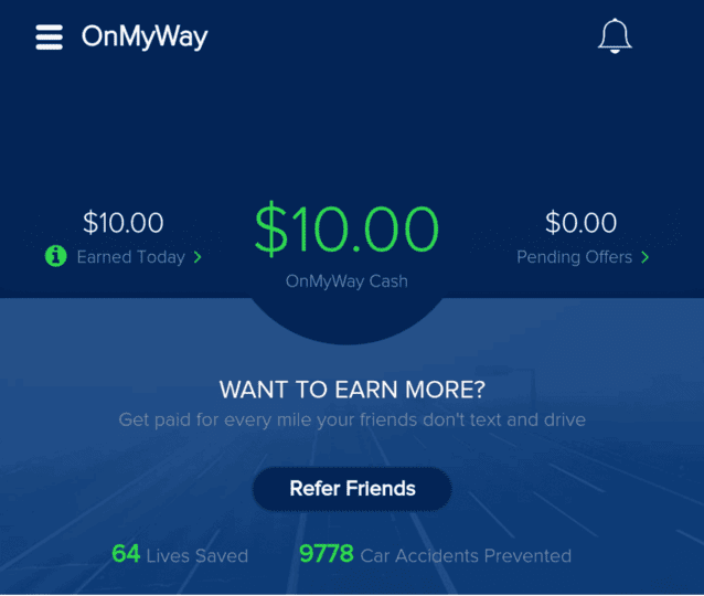 screenshot of the onmyway app referral program