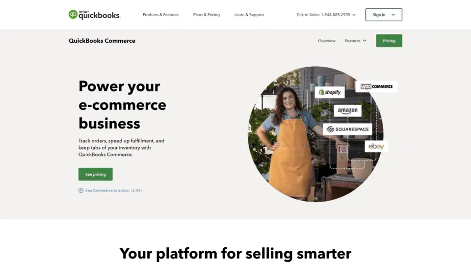 A screenshot of the quickbooks homepage