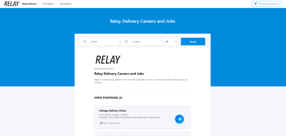 screenshot of the Relay delivery job board