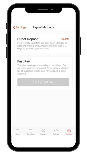 a screenshot showing how to set up DoorDash fast pay