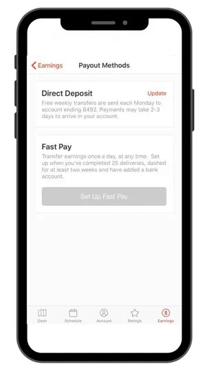 a screenshot showing how to set up DoorDash fast pay