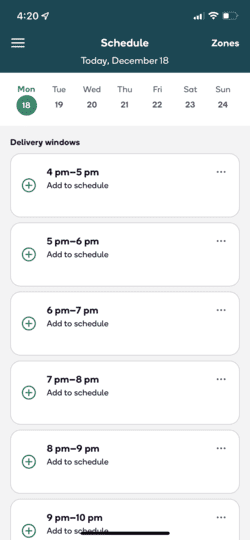screenshot of the Shipt Shopper schedule screen within the Shipt Shopper app