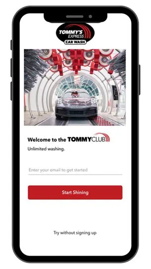 A screenshot of the Tommy's Express App - within the Tommy's Wash Club post on ridester.com