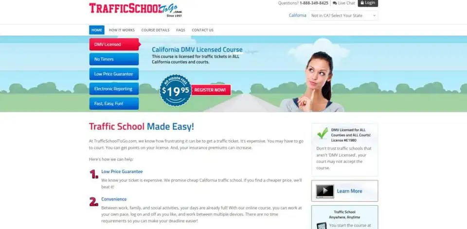 screenshot of the trafficschooltogo homepage