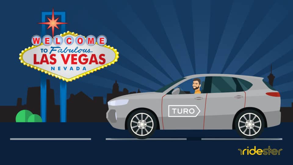 vector graphic showing a turo las vegas graphics - a turo vehicle driving in front of the welcome to las vegas sign