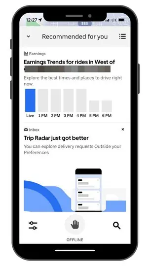 a screenshot showing the earnings opportunities within the Uber Eats driver app
