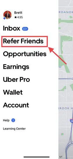screenshot of the "Refer Friends" portion of the Uber driver app