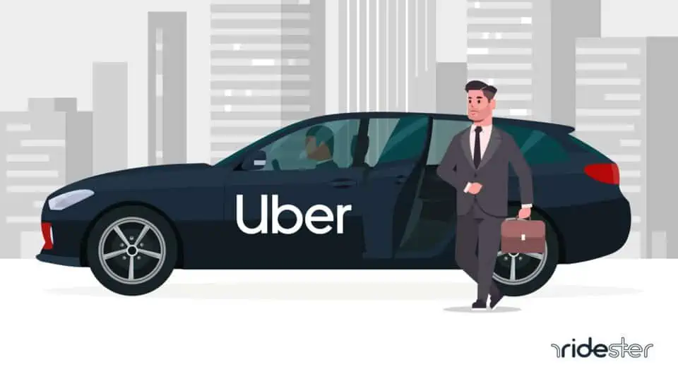 vector graphic showing an uber for business transaction - a man getting out of an uber-branded vehicle