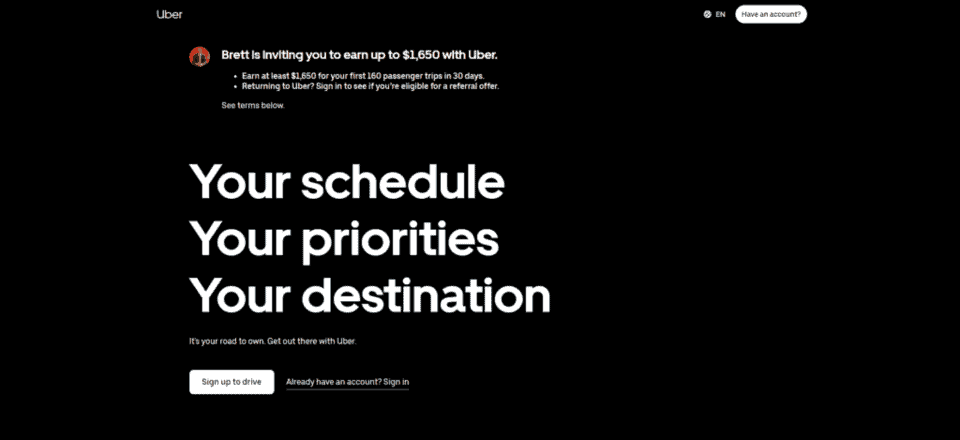 a screenshot of Uber guaranteed earnings promotion - within how much do uber drivers make post