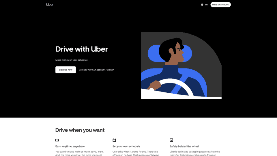 A screenshot of the uber homepage