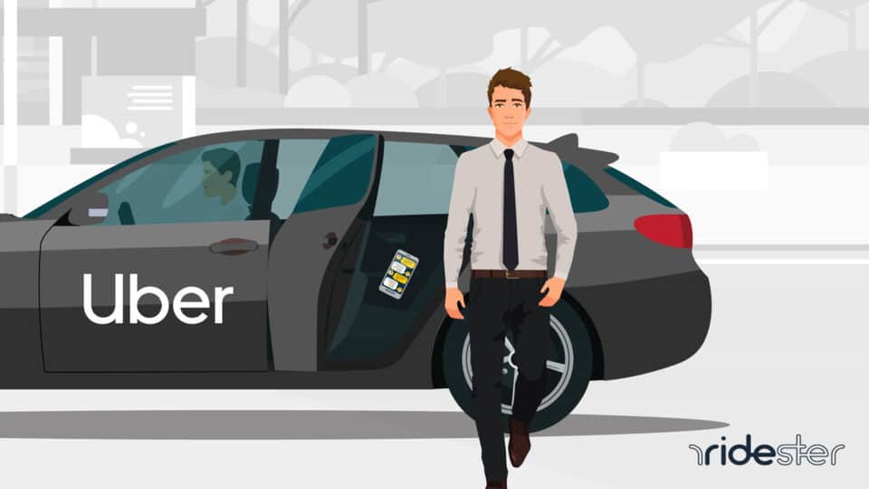 vector graphic showing a person getting out of an uber vehicle and leaving their phone behind - needing to use Uber lost and found features