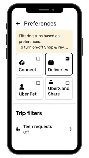 image showing the "Uber Pet" option within the "Uber Work Hub" in the Uber driver app