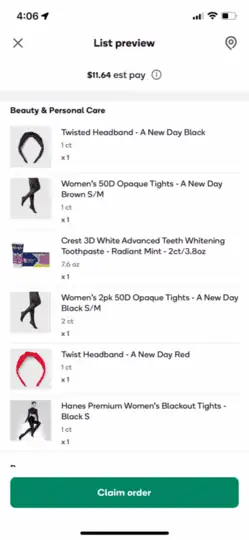 a screenshot of a shipt order with items that are uncomfortable to shop for