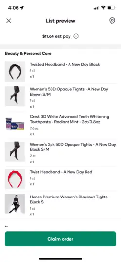 a screenshot of a shipt order with items that are uncomfortable to shop for