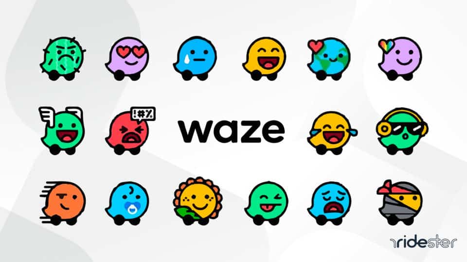 vector graphic showing a handful of waze icons arranged in a row