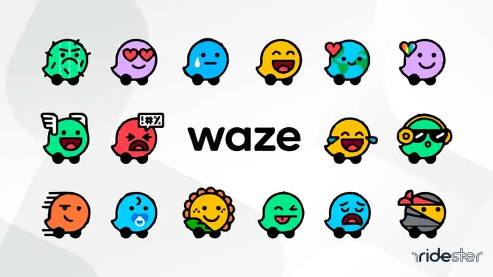 vector graphic showing a handful of waze icons arranged in a row