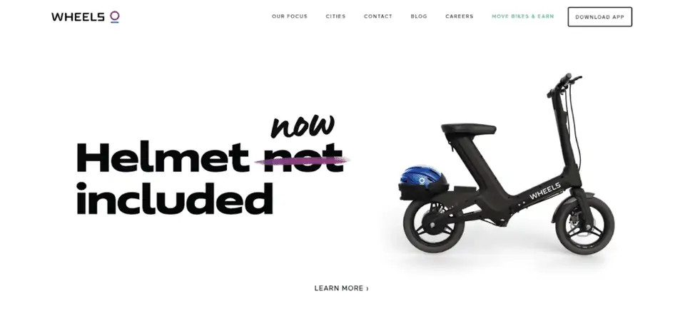 screenshot of the wheels scooter homepage