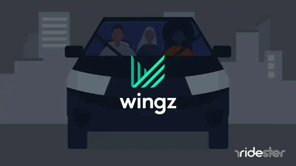 vector graphic showing a wingz driver vehicle in back of a wingz logo