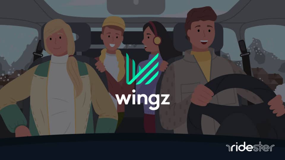 vector graphic showing a wingz driver vehicle in back of a wingz logo